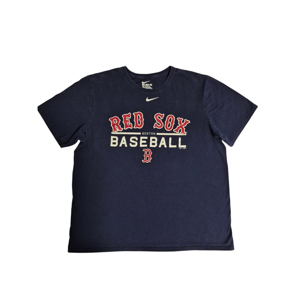 Nike Boston Red Sox Baseball MLB Mens XL Tshirt Navy Blue Red White 100% Cotton